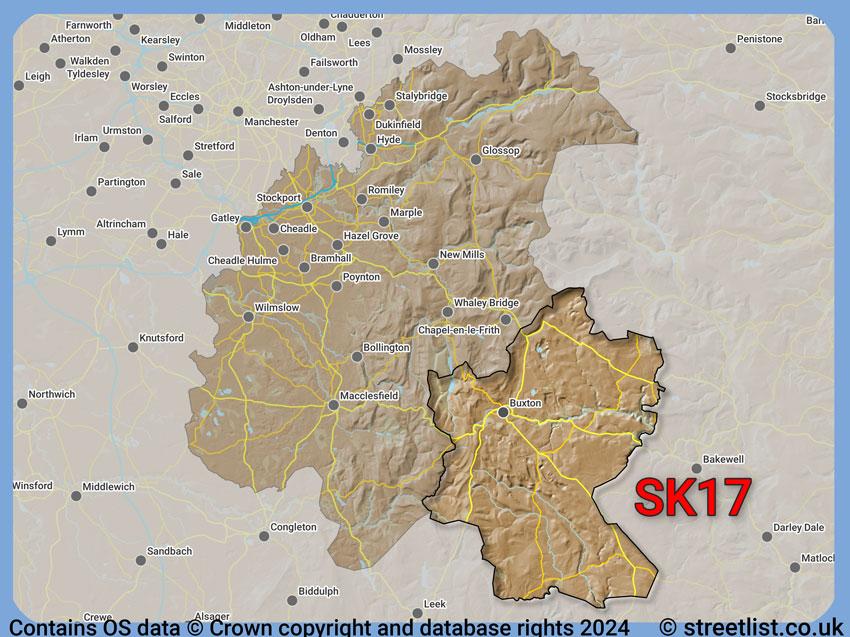 Where the SK17 postcode district lies within the wider  postcode area