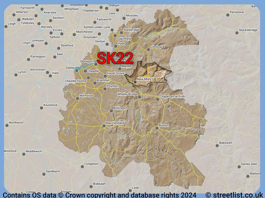 Where the SK22 postcode district lies within the wider  postcode area