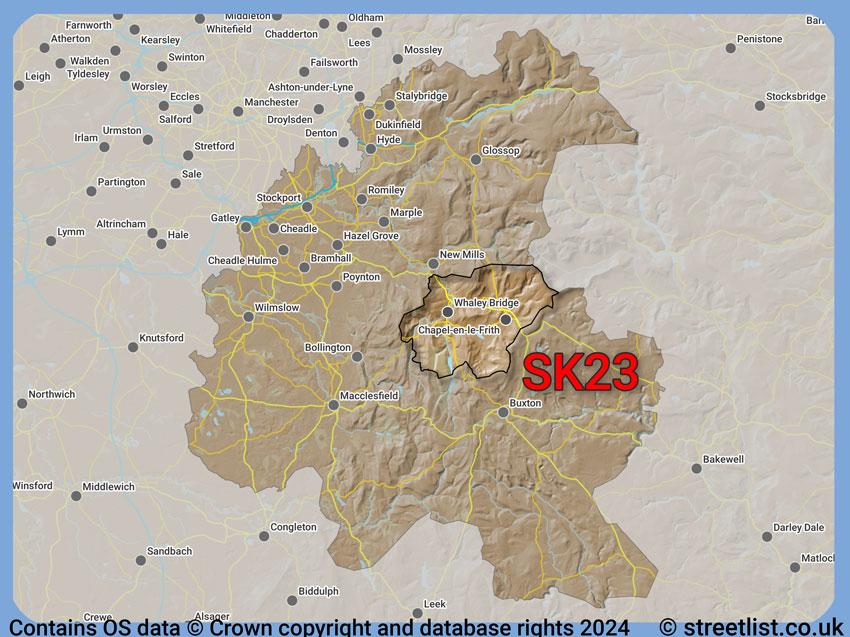 Where the SK23 postcode district lies within the wider  postcode area