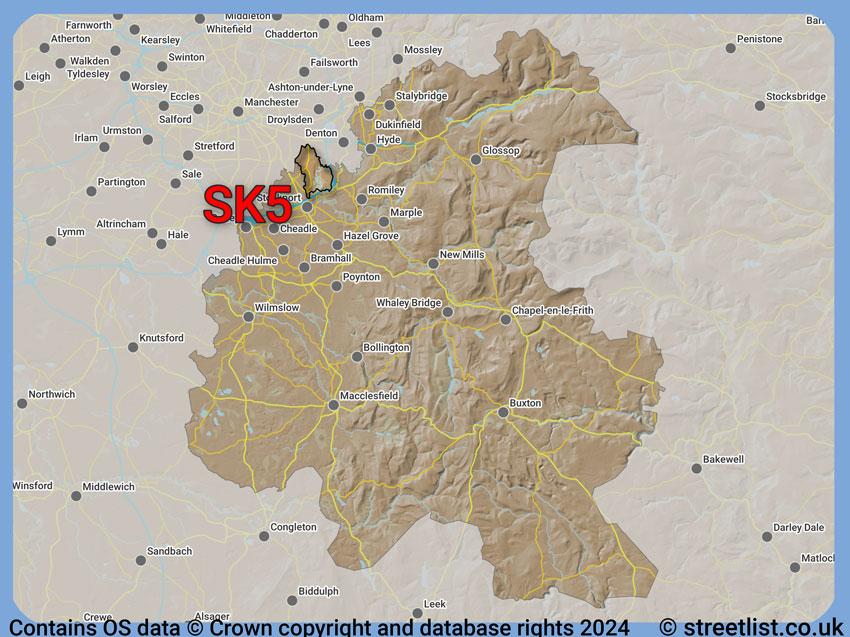 Where the SK5 postcode district lies within the wider  postcode area