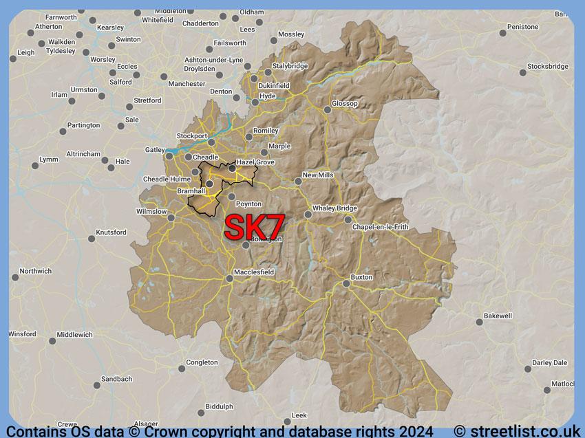 Where the SK7 postcode district lies within the wider  postcode area