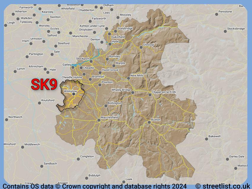 Where the SK9 postcode district lies within the wider  postcode area