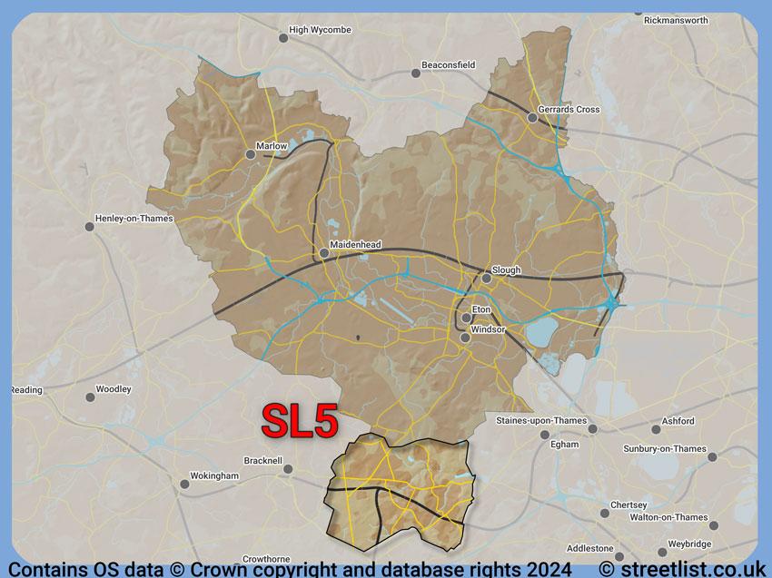 Where the SL5 postcode district lies within the wider  postcode area