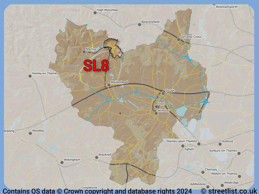 Where the SL8 postcode district lies within the wider  postcode area