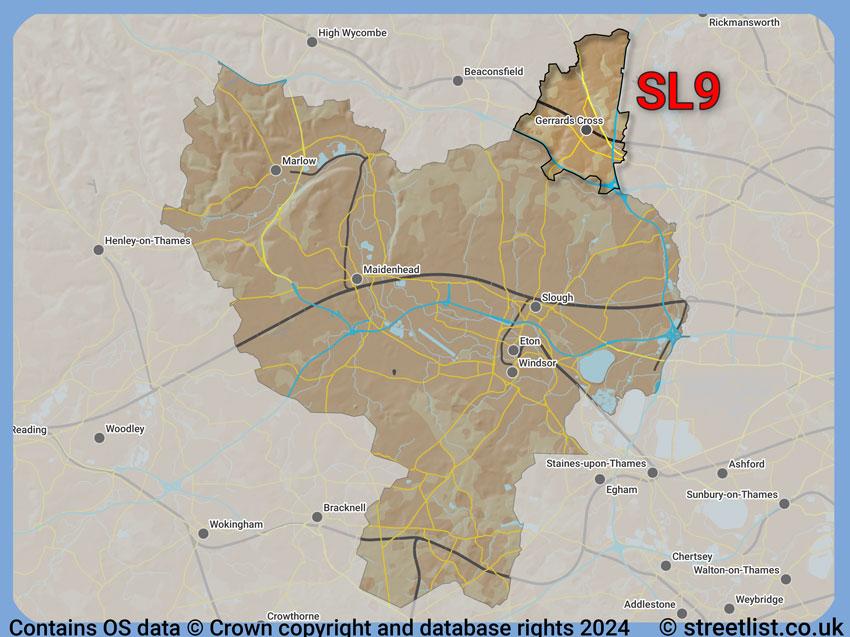 Where the SL9 postcode district lies within the wider  postcode area