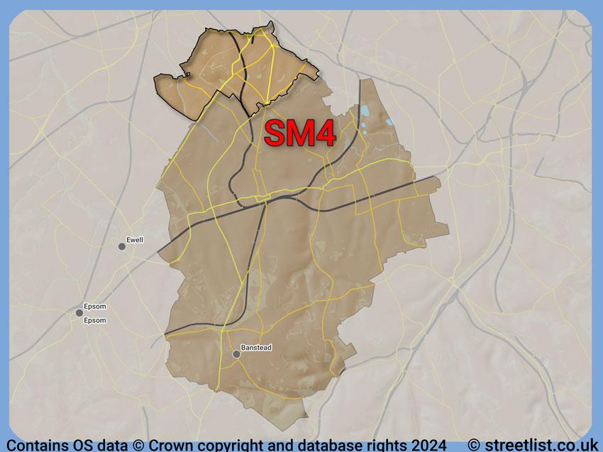 Where the SM4 postcode district lies within the wider  postcode area