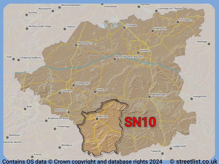 Where the SN10 postcode district lies within the wider  postcode area