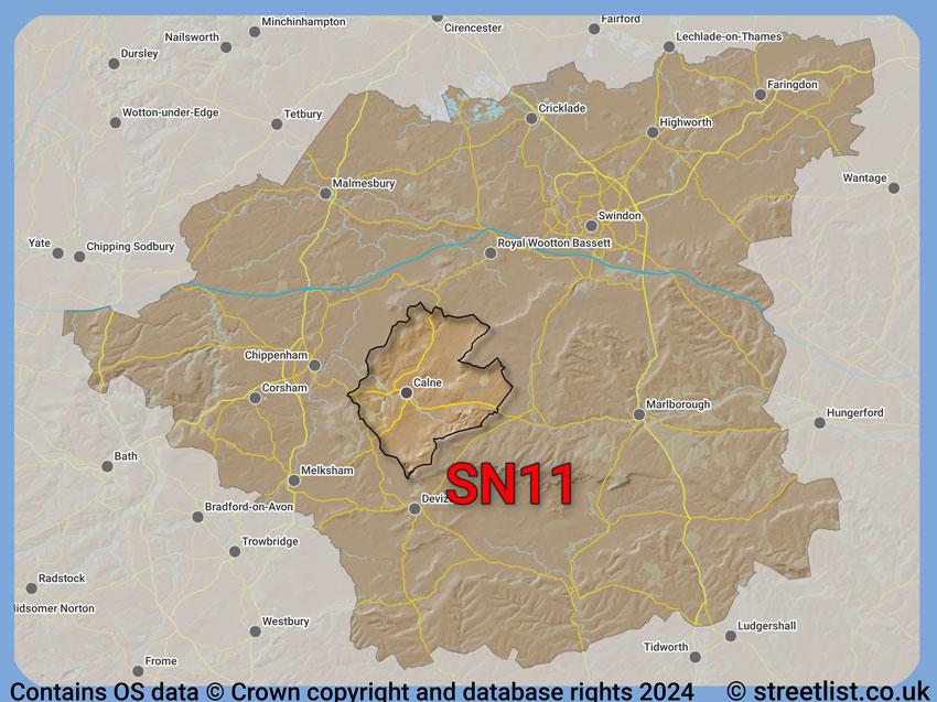 Where the SN11 postcode district lies within the wider  postcode area