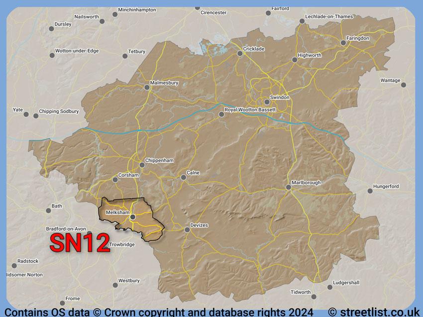 Where the SN12 postcode district lies within the wider  postcode area