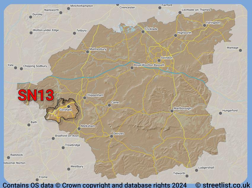 Where the SN13 postcode district lies within the wider  postcode area