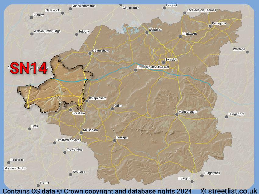 Where the SN14 postcode district lies within the wider  postcode area