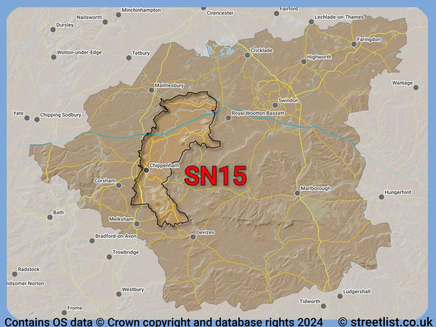 Where the SN15 postcode district lies within the wider  postcode area