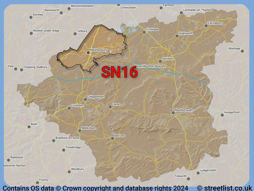 Where the SN16 postcode district lies within the wider  postcode area