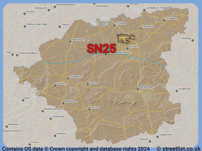 Where the SN25 postcode district lies within the wider  postcode area