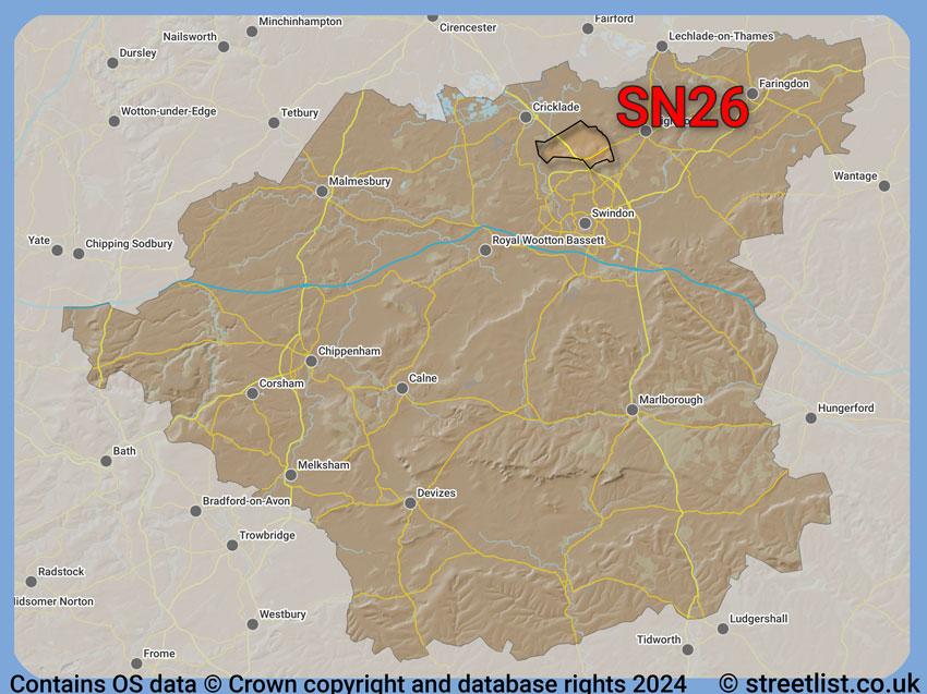 Where the SN26 postcode district lies within the wider  postcode area