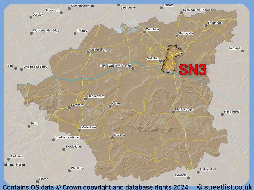 Where the SN3 postcode district lies within the wider  postcode area