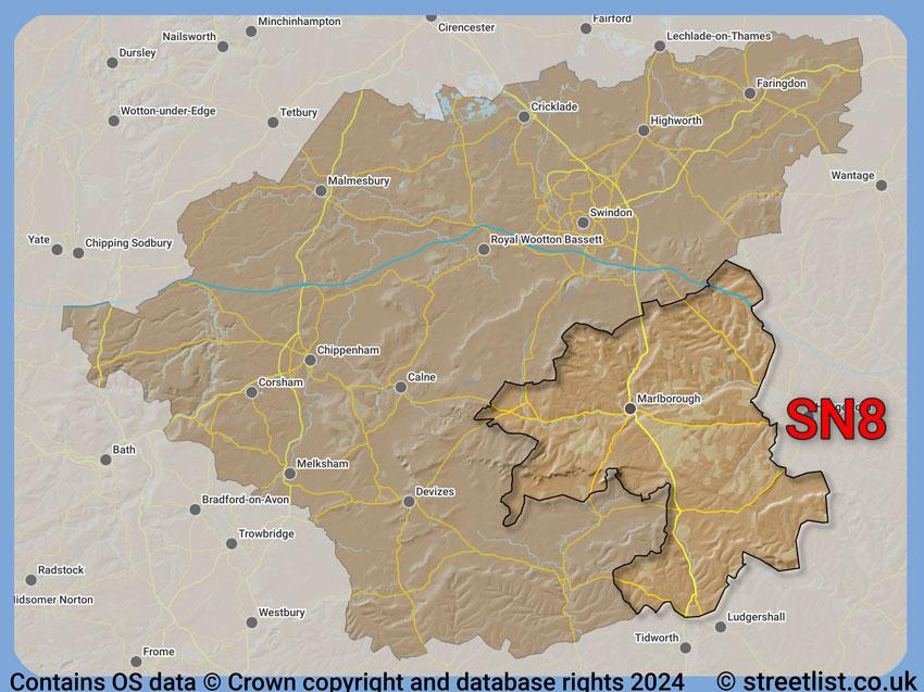 Where the SN8 postcode district lies within the wider  postcode area