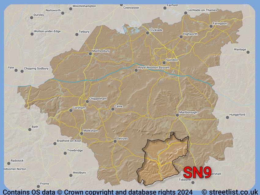 Where the SN9 postcode district lies within the wider  postcode area