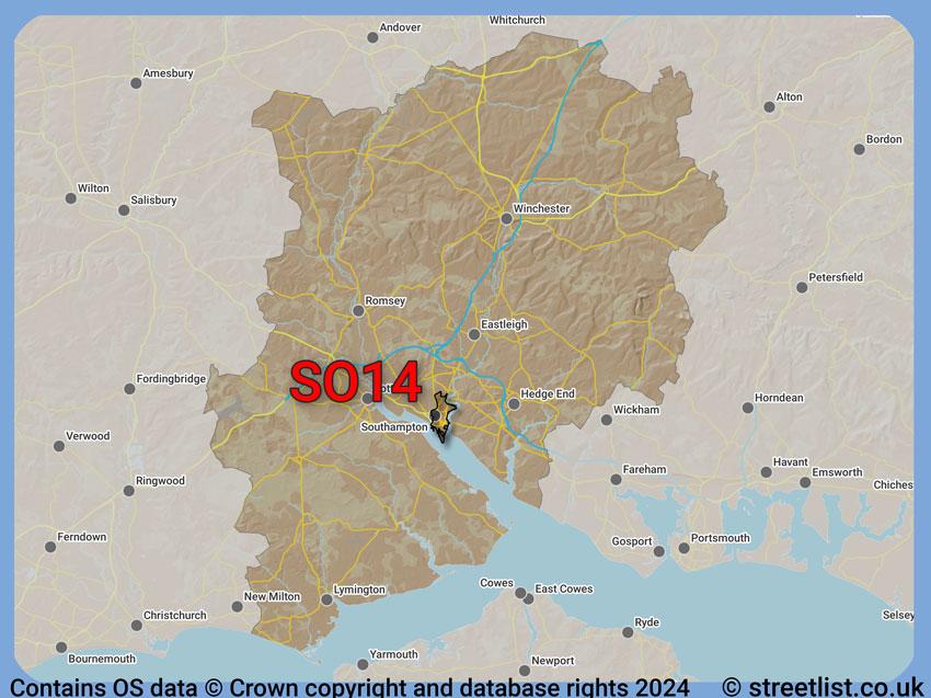 Where the SO14 postcode district lies within the wider  postcode area