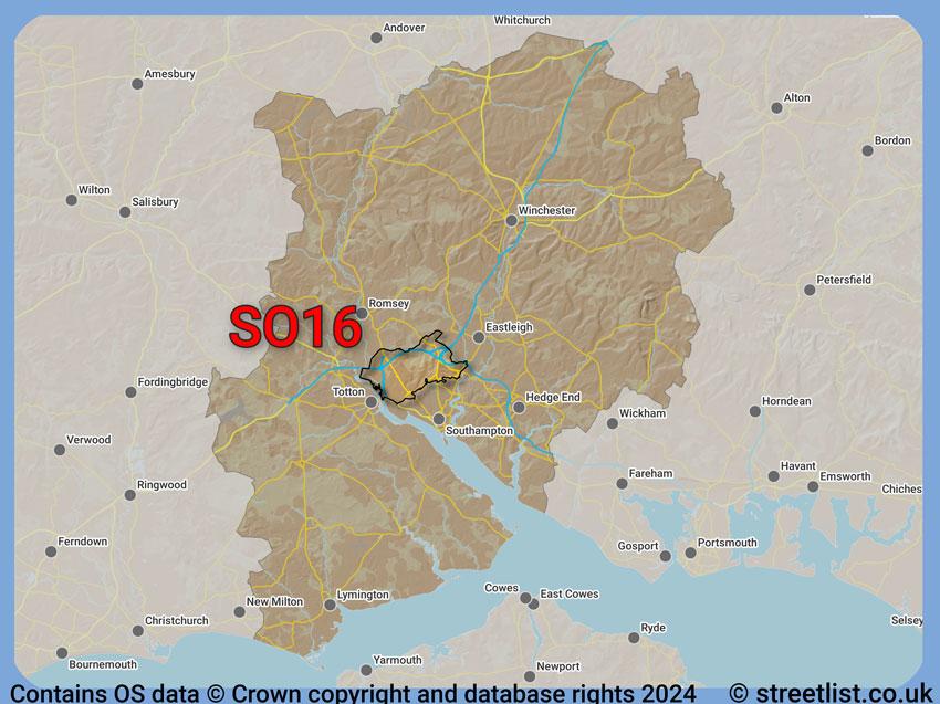 Where the SO16 postcode district lies within the wider  postcode area