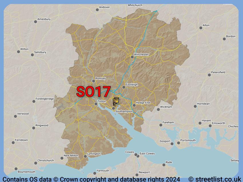 Where the SO17 postcode district lies within the wider  postcode area