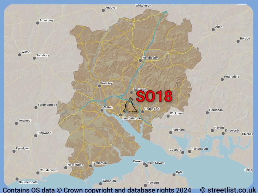 Where the SO18 postcode district lies within the wider  postcode area