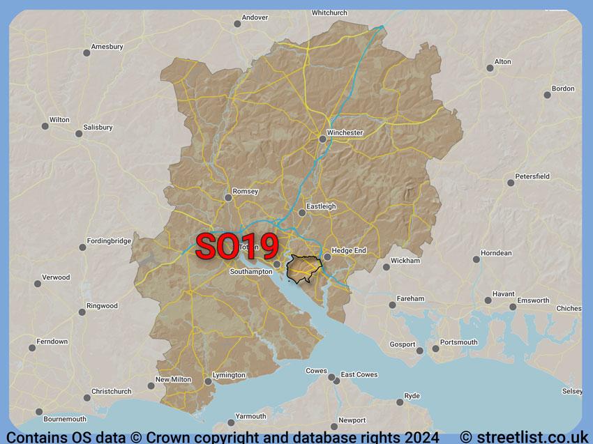 Where the SO19 postcode district lies within the wider  postcode area