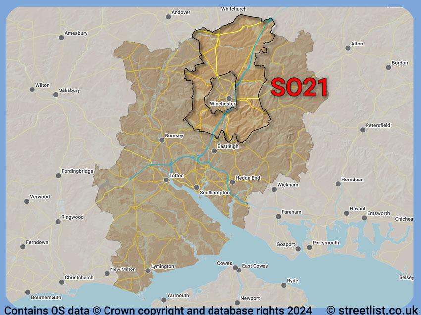 Where the SO21 postcode district lies within the wider  postcode area