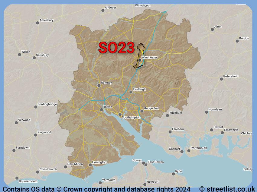 Where the SO23 postcode district lies within the wider  postcode area