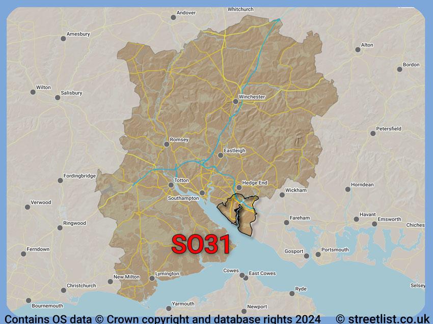 Where the SO31 postcode district lies within the wider  postcode area