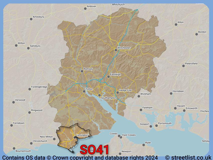 Where the SO41 postcode district lies within the wider  postcode area