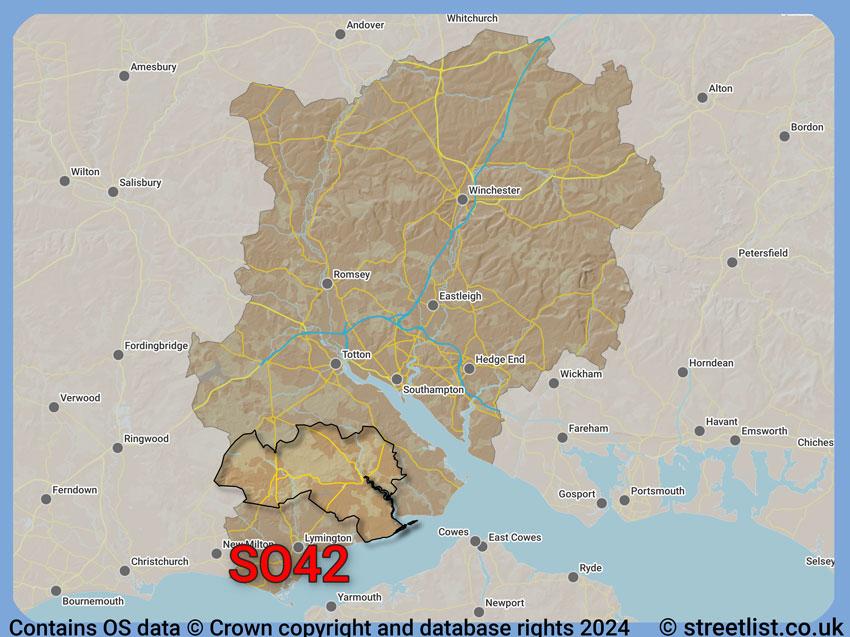 Where the SO42 postcode district lies within the wider  postcode area