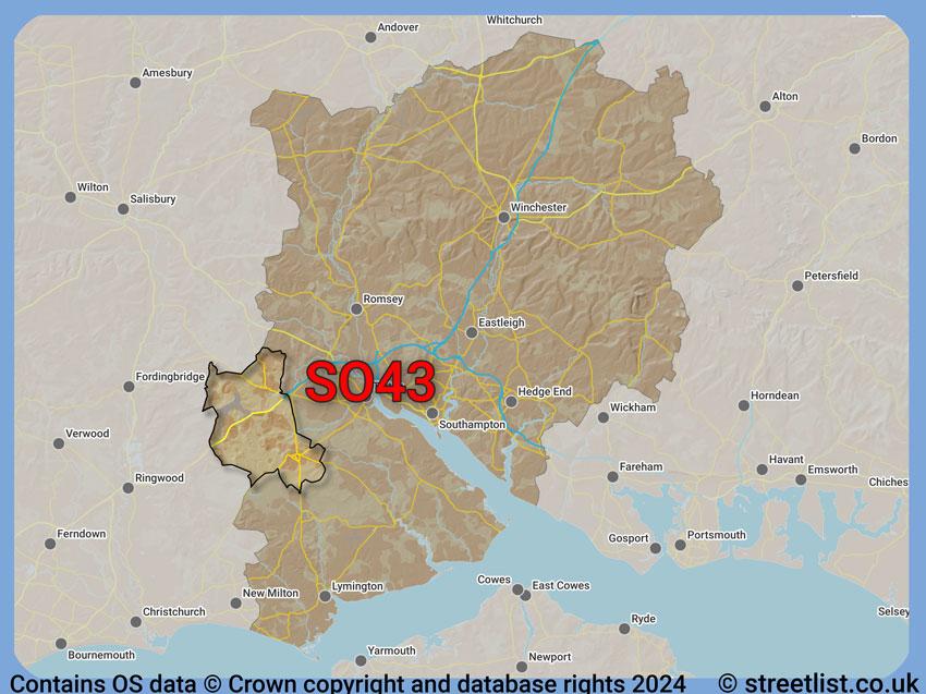 Where the SO43 postcode district lies within the wider  postcode area