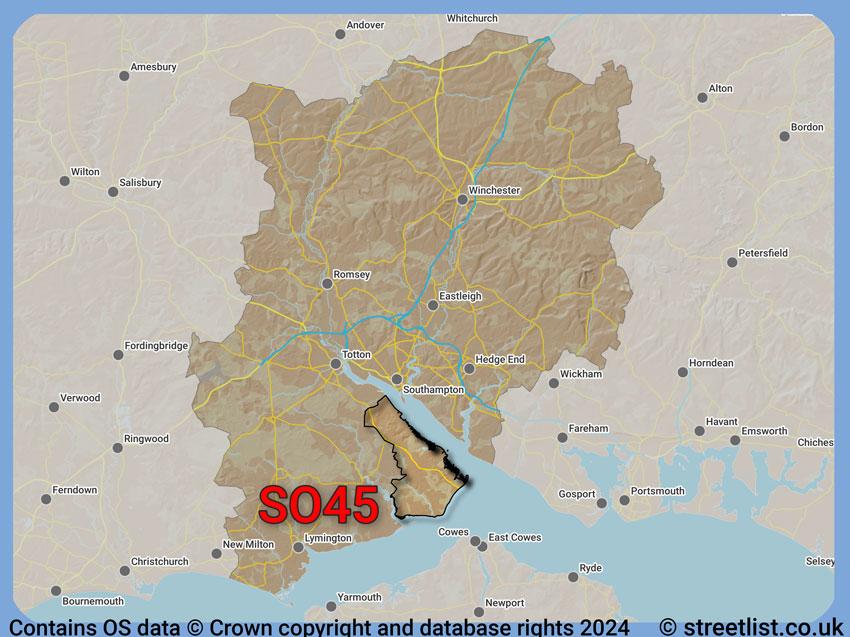 Where the SO45 postcode district lies within the wider  postcode area