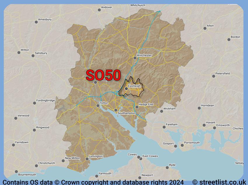 Where the SO50 postcode district lies within the wider  postcode area