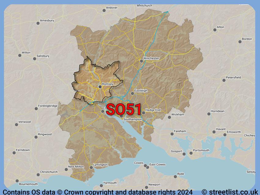 Where the SO51 postcode district lies within the wider  postcode area