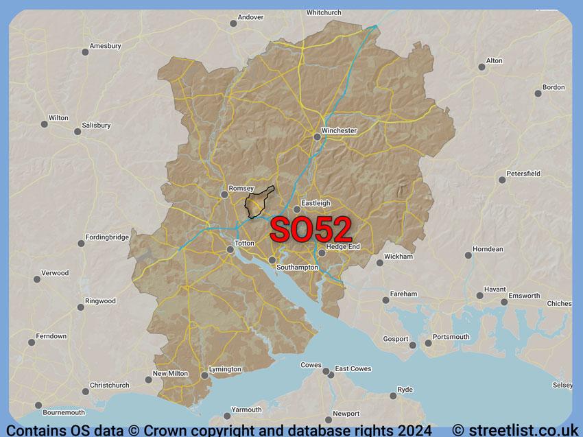 Where the SO52 postcode district lies within the wider  postcode area