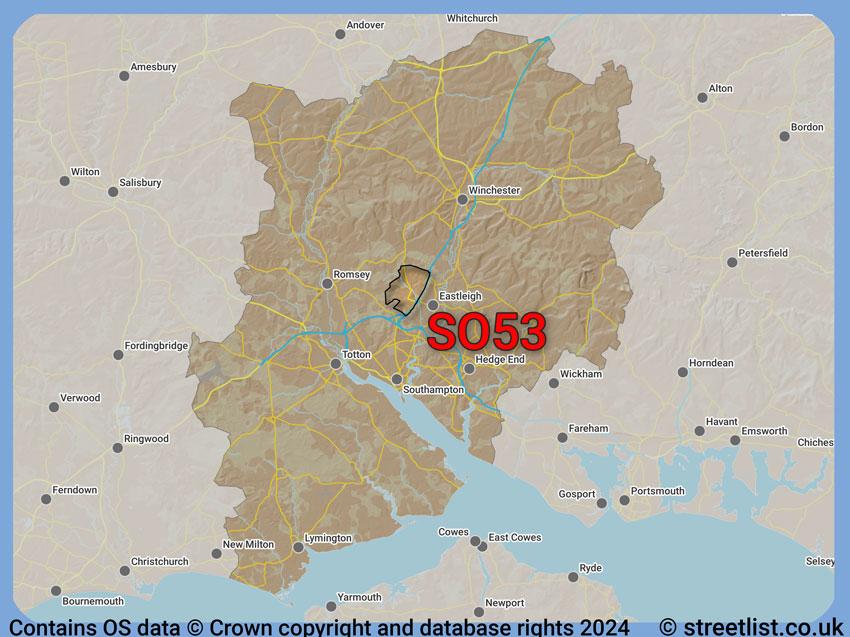 Where the SO53 postcode district lies within the wider  postcode area