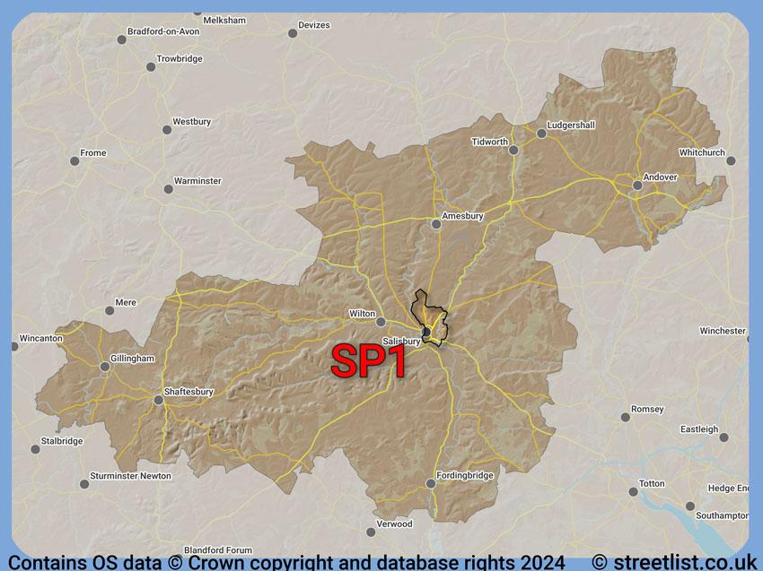 Where the SP1 postcode district lies within the wider  postcode area