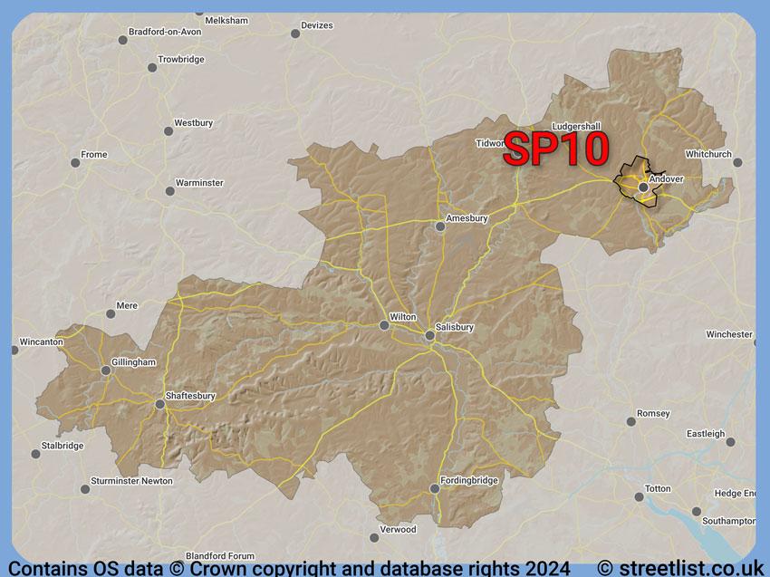 Where the SP10 postcode district lies within the wider  postcode area