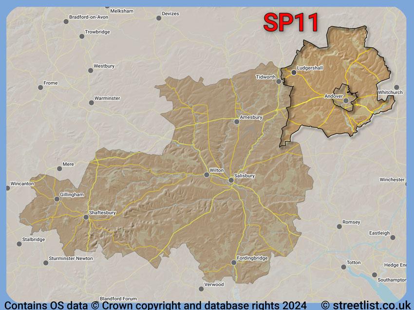 Where the SP11 postcode district lies within the wider  postcode area