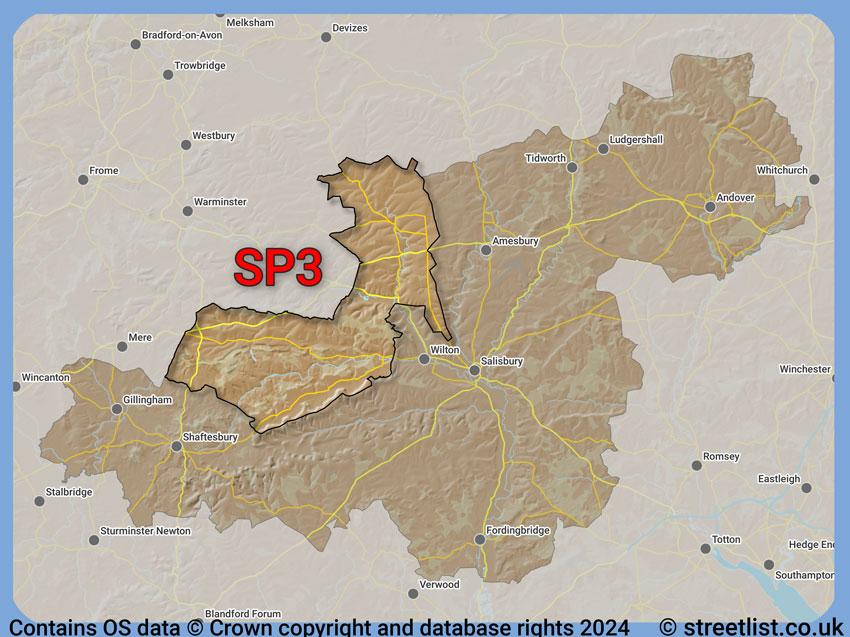 Where the SP3 postcode district lies within the wider  postcode area