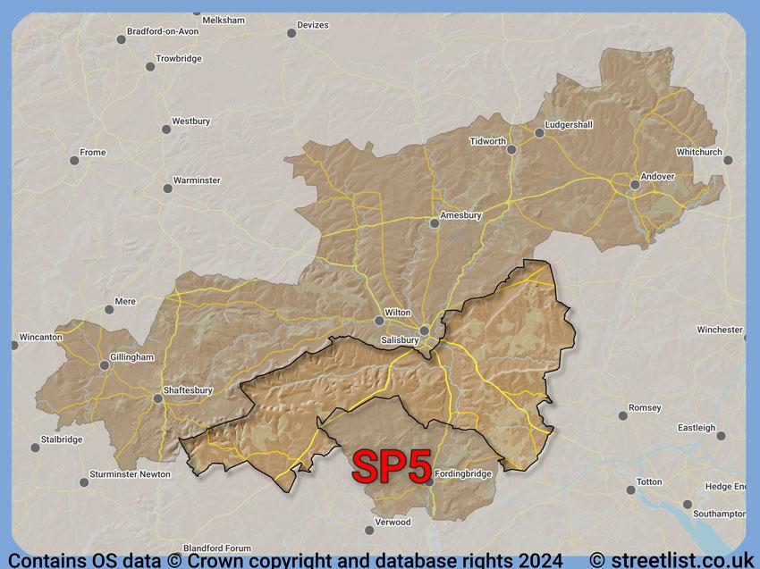 Where the SP5 postcode district lies within the wider  postcode area