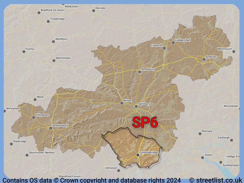 Where the SP6 postcode district lies within the wider  postcode area