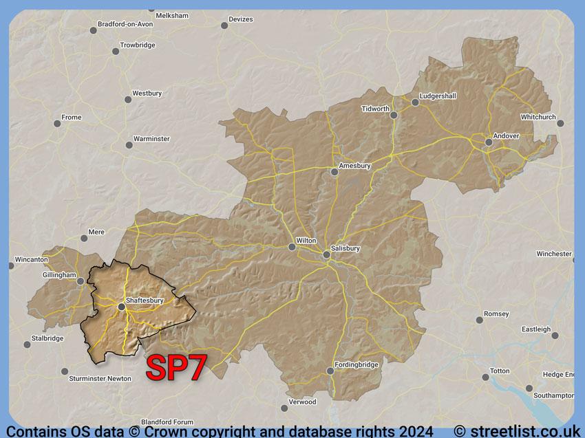 Where the SP7 postcode district lies within the wider  postcode area