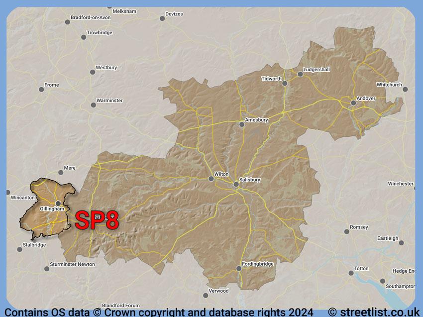 Where the SP8 postcode district lies within the wider  postcode area