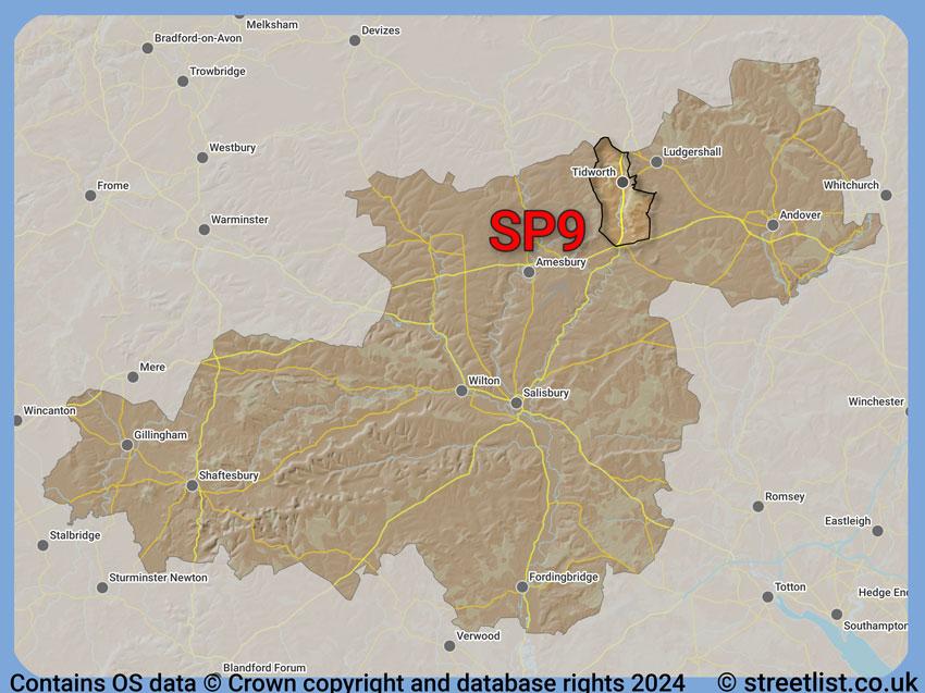 Where the SP9 postcode district lies within the wider  postcode area