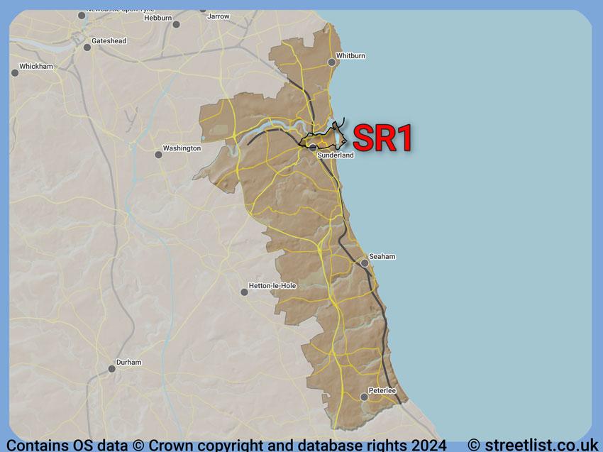 Where the SR1 postcode district lies within the wider  postcode area