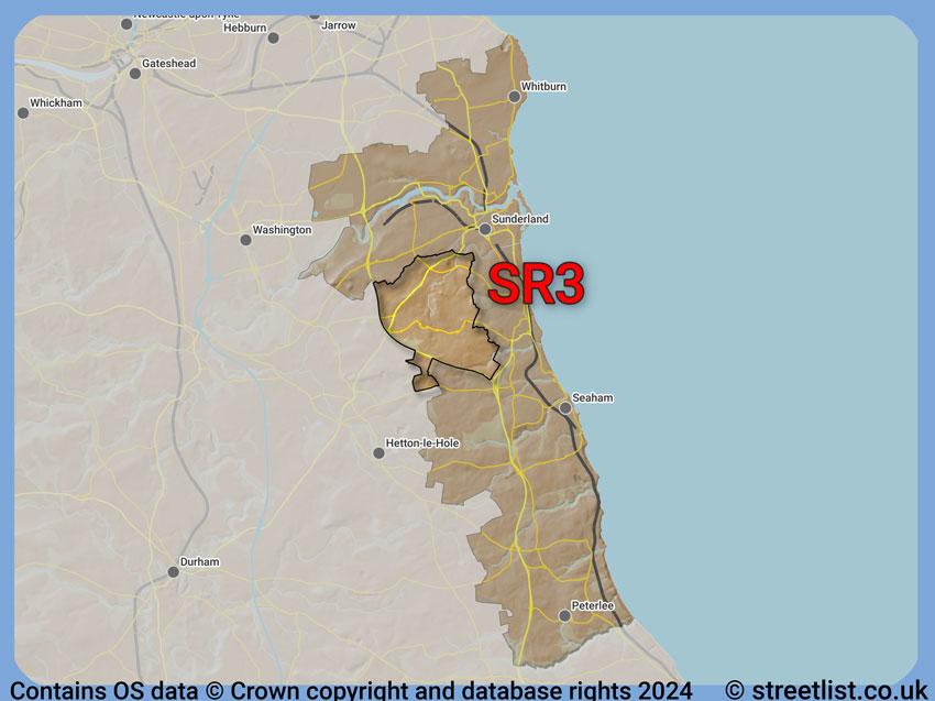 Where the SR3 postcode district lies within the wider  postcode area