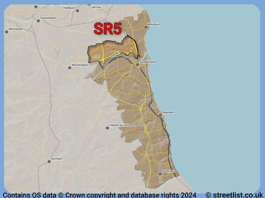 Where the SR5 postcode district lies within the wider  postcode area